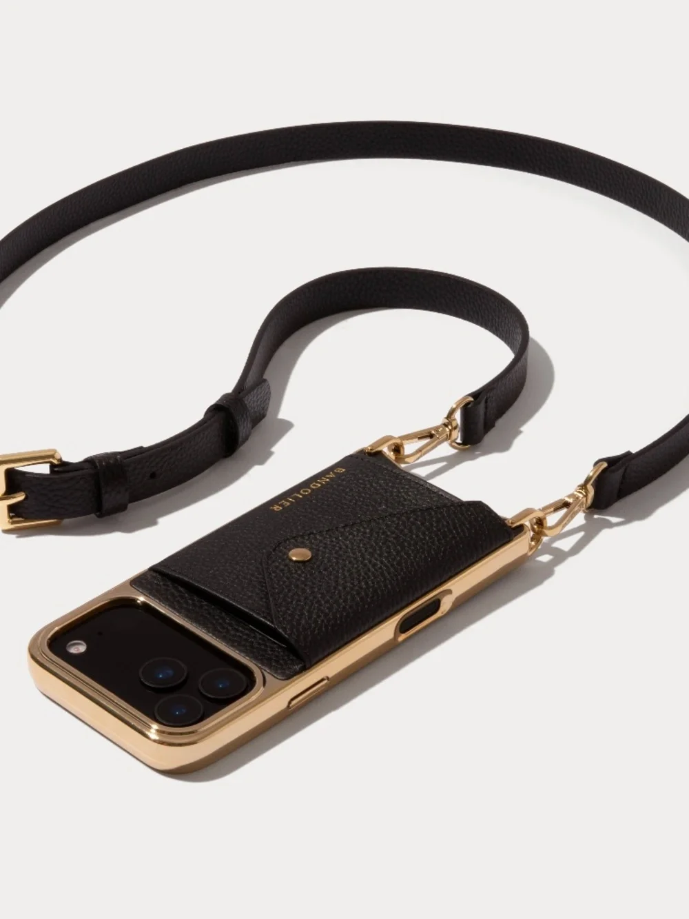✨LIKE NEW Bandolier Hailey Chrome Crossbody iPhone 15 case in Black Chrome/Gold